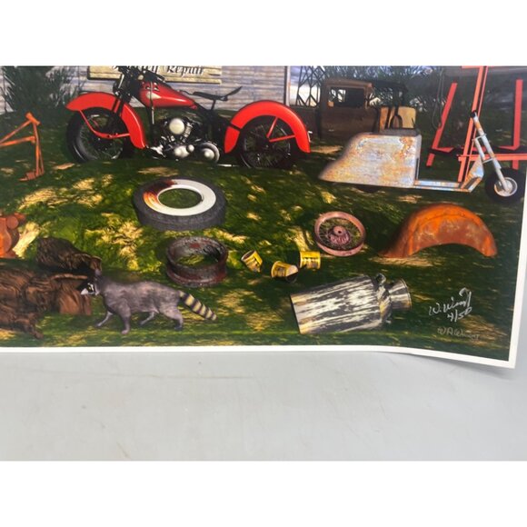 LE GM Harley Davidson motorcycle print artwork signed 4/50 water 16x12" READ - Picture 3 of 6